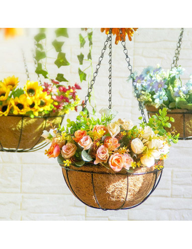 Cestas colgantes de metal JFFLYIT 20 cm para plantas - Paquete de 4