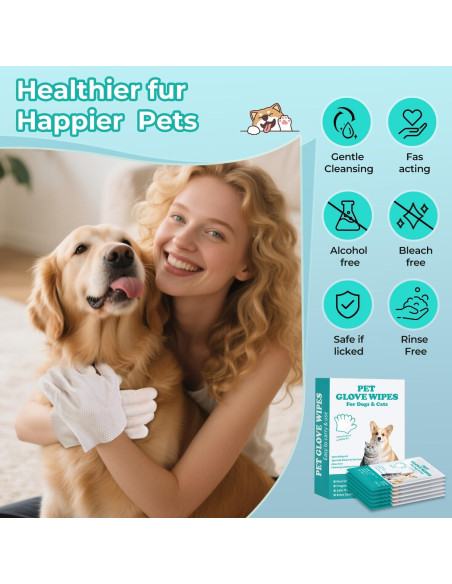 Toallitas con Guantes para Mascotas Falatong - Limpieza Hipoalergénica