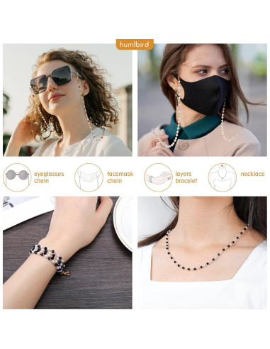 Cadena de Gafas Humlbird con Perlas y Cristales 67 cm