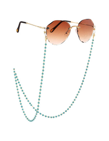 Cadena de Gafas PEARLADA de Oro 18K con Cuentas Turquesa