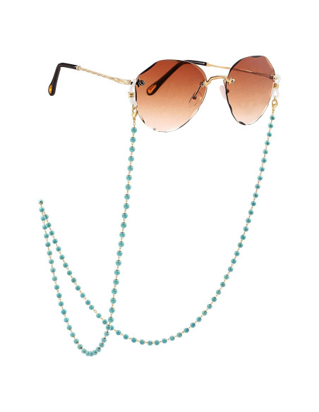 Cadena de Gafas PEARLADA de Oro 18K con Cuentas Turquesa