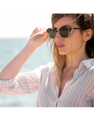 Cadena de Gafas PEARLADA de Oro 18K con Cuentas Turquesa