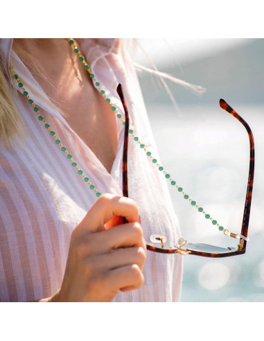 Cadena de Gafas PEARLADA de Oro 18K con Cuentas Turquesa