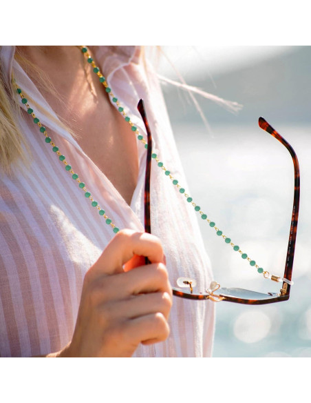 Cadena de Gafas PEARLADA de Oro 18K con Cuentas Turquesa