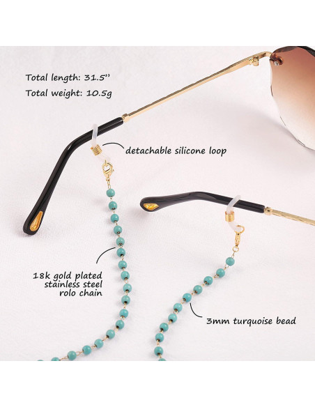 Cadena de Gafas PEARLADA de Oro 18K con Cuentas Turquesa
