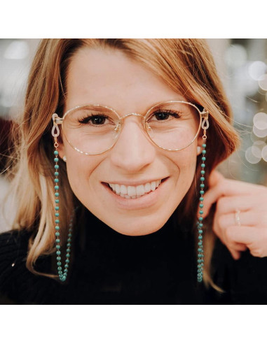 Cadena de Gafas PEARLADA de Oro 18K con Cuentas Turquesa