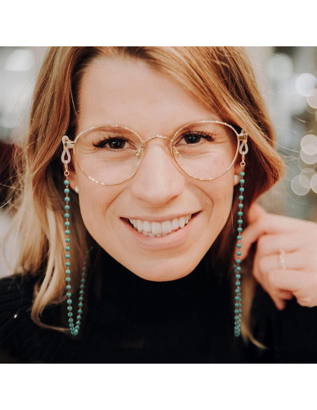 Cadena de Gafas PEARLADA de Oro 18K con Cuentas Turquesa