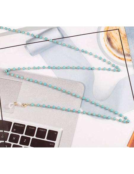 Cadena de Gafas PEARLADA de Oro 18K con Cuentas Turquesa