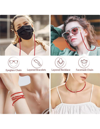 Cadena de Gafas BILIONE de Cristal Rojo 75 cm para Mujeres