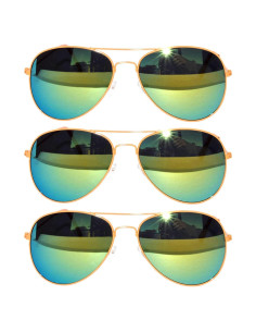Juego de 3 Gafas de Sol Aviador Metal Color Espejo