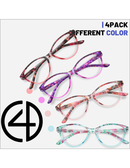 Gafas de Lectura Przene 4 Paquetes Anti Luz Azul 2.5x