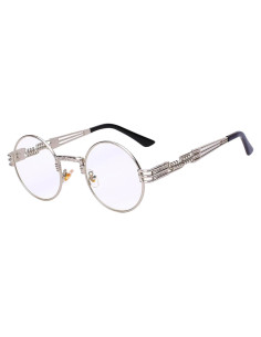 Gafas de sol redondas Steampunk Metal UV400 Plata