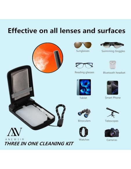 Limpiador de gafas ANEWSIR Kit portátil con spray y paños
