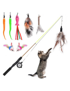 Varita Retráctil para Gatos Whefory con 8 Juguetes Interactivos