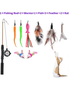 Varita Retráctil para Gatos Whefory con 8 Juguetes Interactivos 2