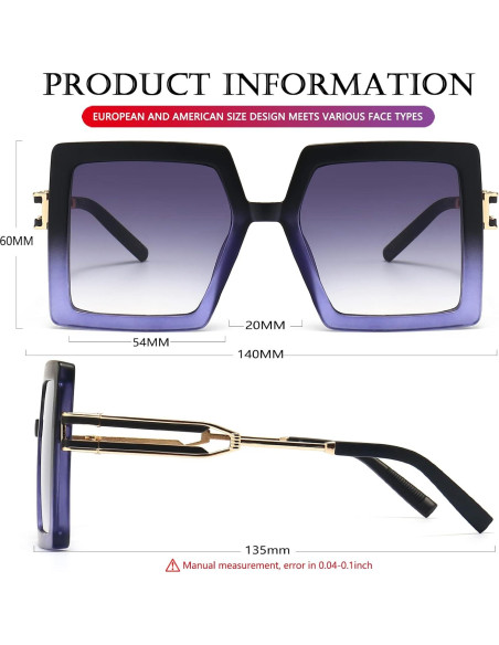 Gafas de Sol AIEYEZO Cuadradas Oversized UV400 para Mujeres