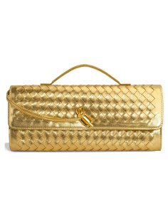 Bolso de Mano Tejido para Mujeres - Cuero PU Dorado 30x5x12cm