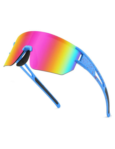 Gafas de Ciclismo WANWAN UV400 Marco Azul Rojo Lente Púrpura