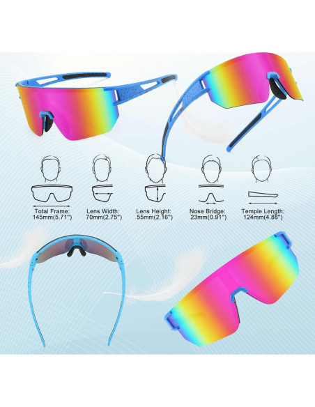 Gafas de Ciclismo WANWAN UV400 Marco Azul Rojo Lente Púrpura