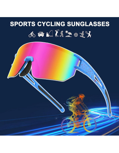 Gafas de Ciclismo WANWAN UV400 Marco Azul Rojo Lente Púrpura