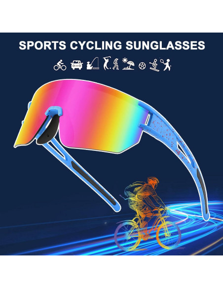 Gafas de Ciclismo WANWAN UV400 Marco Azul Rojo Lente Púrpura
