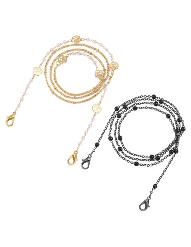 Cadena para Gafas Elegante 2 Pcs Oro y Perlas 70 cm