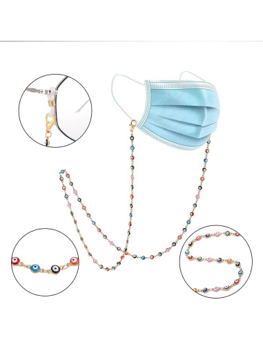 Cadena para Gafas Elegante 2 Pcs Oro y Perlas 70 cm