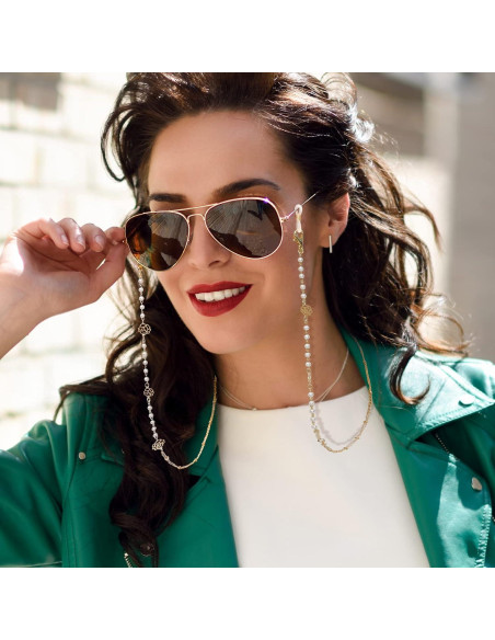 Cadena para Gafas Elegante 2 Pcs Oro y Perlas 70 cm