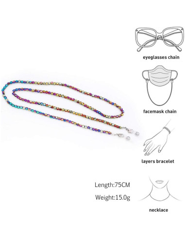 Cadena de Gafas KAI Colorida 70cm con Cuentas de Vidrio