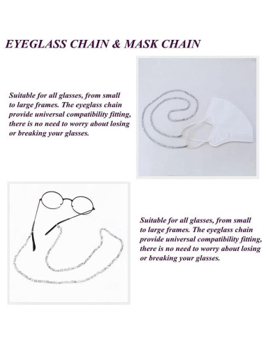 Cadena de Gafas KAI 70cm Cuentas de Vidrio Plateadas