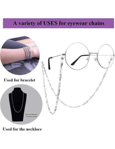 Cadena de Gafas KAI 70cm Cuentas de Vidrio Plateadas