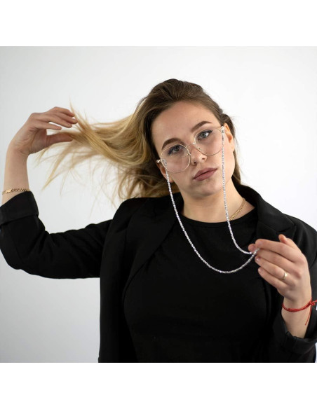 Cadena de Gafas KAI 70cm Cuentas de Vidrio Plateadas