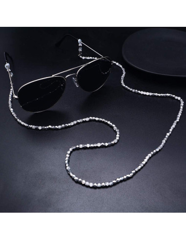 Cadena de Gafas KAI 70cm Cuentas de Vidrio Plateadas