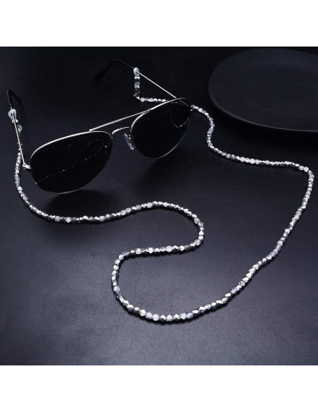 Cadena de Gafas KAI 70cm Cuentas de Vidrio Plateadas