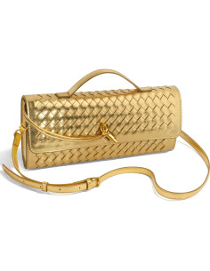 Bolso de Mano Tejido para Mujeres - Cuero PU Dorado 30x5x12cm 2
