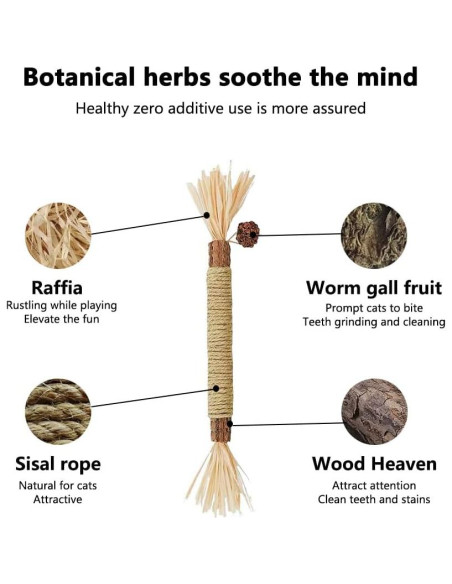 6 Palos de Silvervine Natural HZ-M para Gatos - Juguetes Dentales