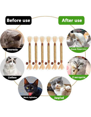 6 Palos de Silvervine Natural HZ-M para Gatos - Juguetes Dentales