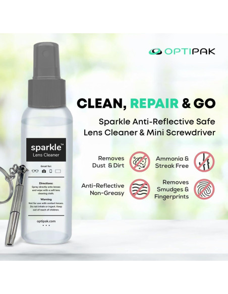 Kit de limpieza de lentes OPTIPAK - 2 Spray 29,57ml + Paños
