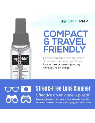 Kit de limpieza de lentes OPTIPAK - 2 Spray 29,57ml + Paños