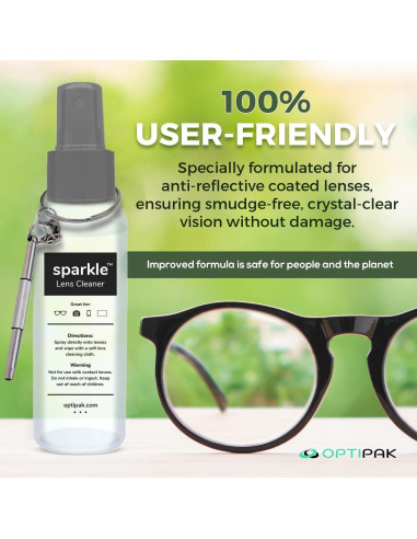 Kit de limpieza de lentes OPTIPAK - 2 Spray 29,57ml + Paños