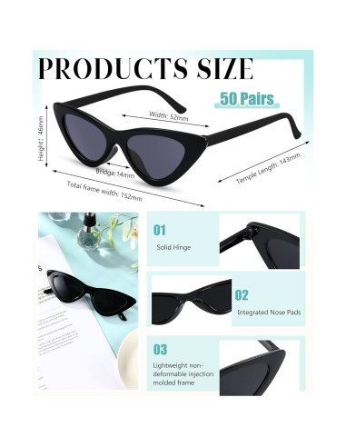 50 Pares de Gafas de Sol Retro Estilo Gato Tellegloww