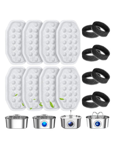 16 Filtros y Esponjas para Fuente de Agua Mascotas WEIKEY 3.2L