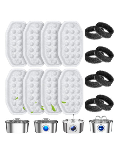 16 Filtros y Esponjas para Fuente de Agua Mascotas WEIKEY 3.2L