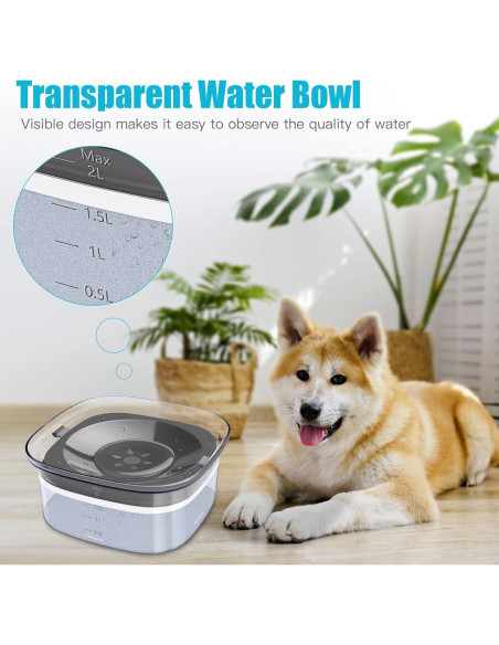 Tazón de Agua para Perros UPSKY 2L Antiderrame y Antideslizante
