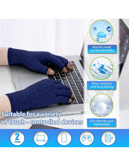 Guantes de Compresión DRNAIETY para Artritis Sin Dedos M Azul