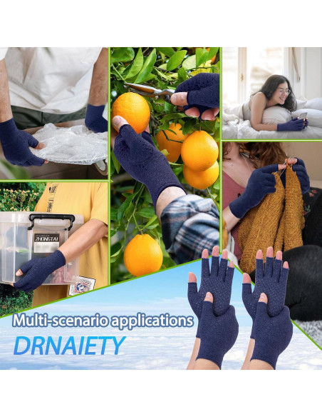 Guantes de Compresión DRNAIETY para Artritis Sin Dedos M Azul