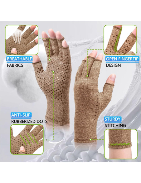 Guantes de Compresión DRNAIETY para Artritis Sin Dedos M Marrón