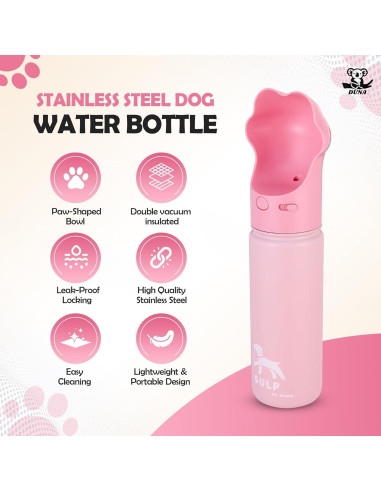 Botella de Agua Aislada Duna para Perros 532 ml Rosa