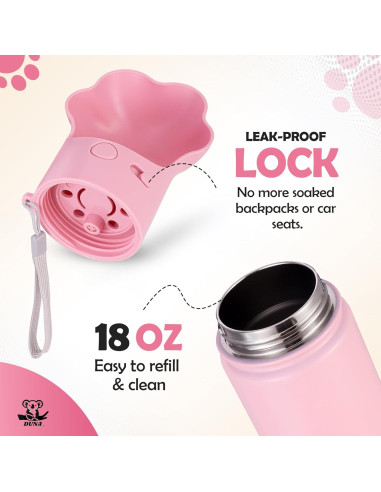 Botella de Agua Aislada Duna para Perros 532 ml Rosa