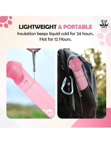 Botella de Agua Aislada Duna para Perros 532 ml Rosa